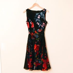 Adrianna Papell black floral fit and flare dress